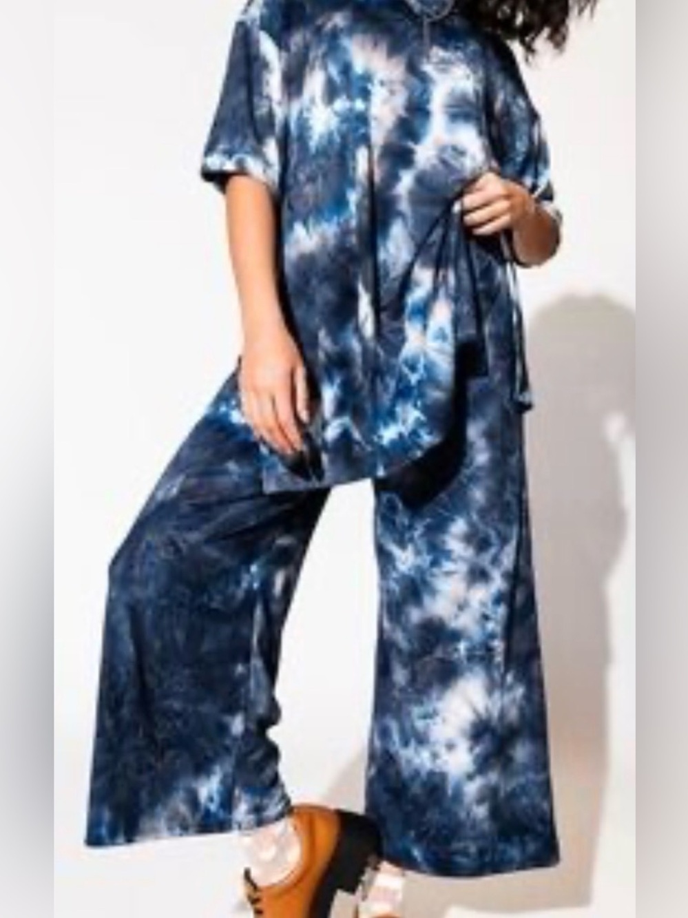 Dressed in LALA Lex Ribbed Playsuit Navy Blue Tie-Dye